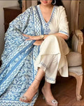 women ethenic cotton kurta pant and dupatta set