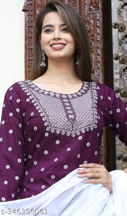 RAYON NECK EMROIDERY 3 PC SUIT FOR WOMAN
